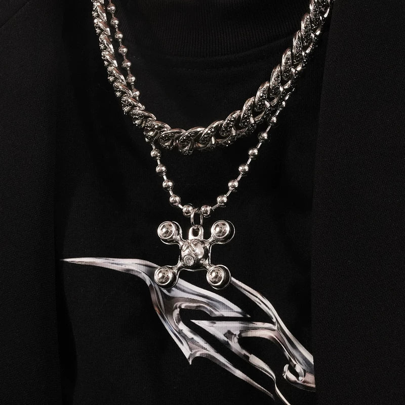 Layered Cuban Chain Necklace with Pendant 2