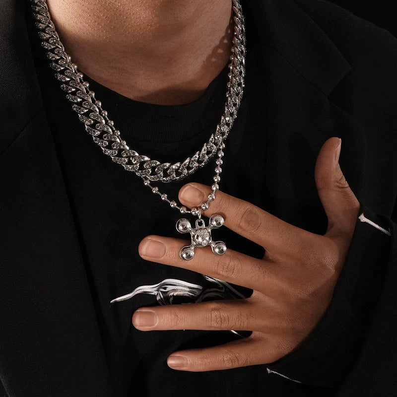 Layered Cuban Chain Necklace with Pendant 4