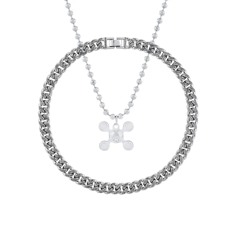 Layered Cuban Chain Necklace with Pendant 5