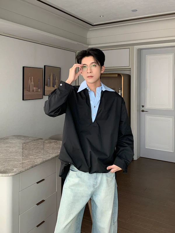 Layered Pullover Shirt with Inner Collar 2