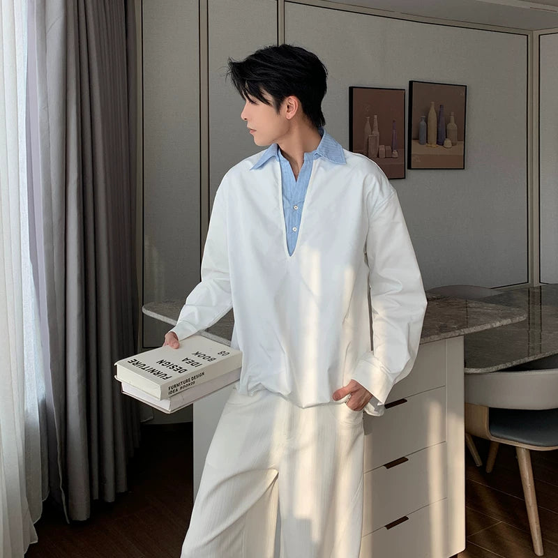 6192166550744,6192166550745,6192166550746,6192166550747, Layered Pullover Shirt with Inner Collar