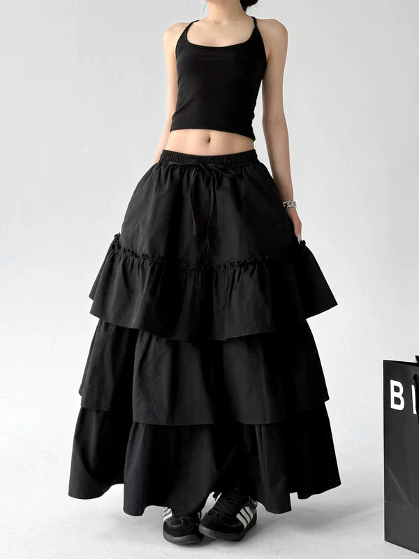 Layered Ruffled Maxi Skirt with Elastic Waist 3