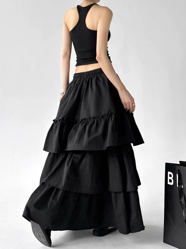 Layered Ruffled Maxi Skirt with Elastic Waist 4