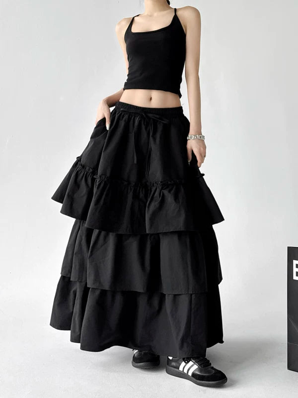Layered Ruffled Maxi Skirt with Elastic Waist 5