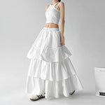 6039048236676, Layered Ruffled Maxi Skirt with Elastic Waist