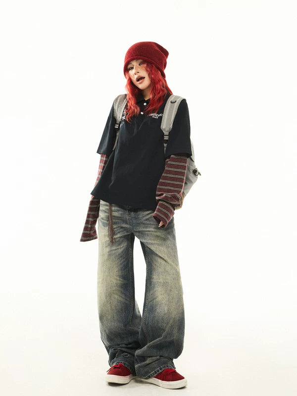 Layered Striped Sleeve Polo Long-Sleeve Top 4