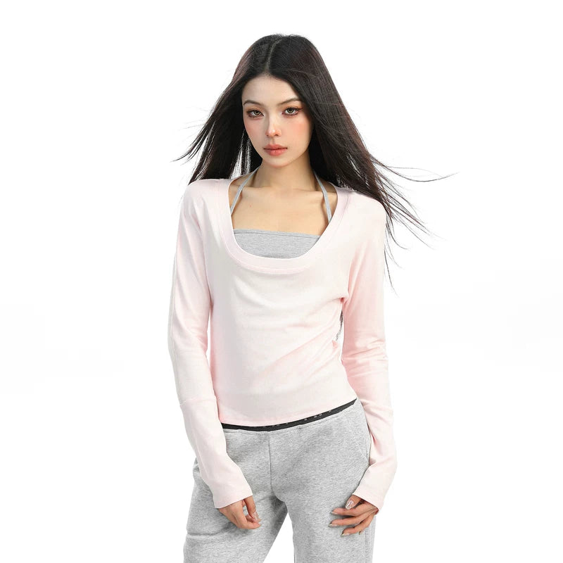 Layered U-Neck Halter Long Sleeve Top 5