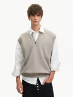 Layered V-Neck Knit Vest and Shirt 2
