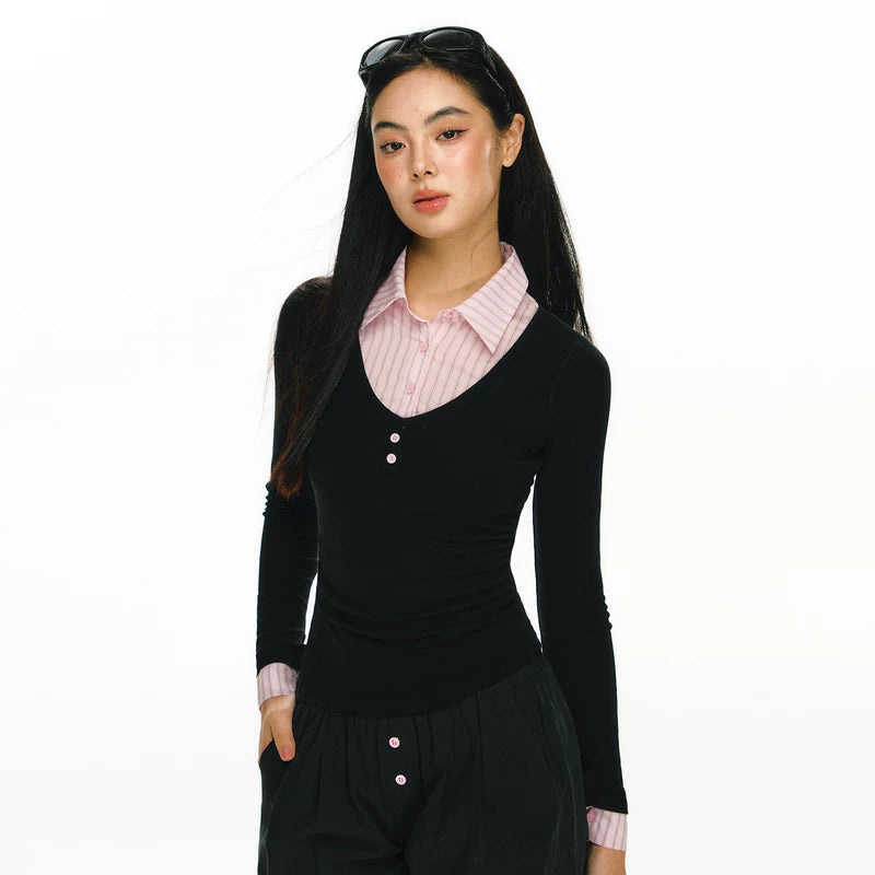 ,1627207:15446985669,6000306949539,1627207:15446985669,6000306949542,1627207:15446985669,6000306949541,1627207:15446985669,6000306949540,6000306949539,6000306949542,6000306949541,6000306949540, Layered V-Neck Pullover Shirt Top