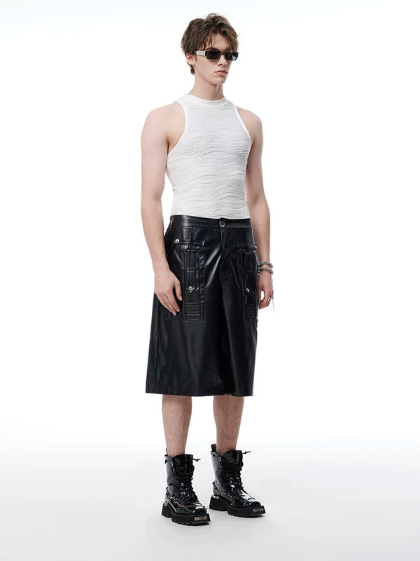 Leather Cargo Shorts with Deconstructed Pockets 3