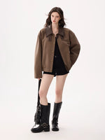 Leather Collar Button-Up Jacket 2