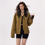 6196522246256,6196522246257,6196522246258, Leather Collar Button-Up Jacket