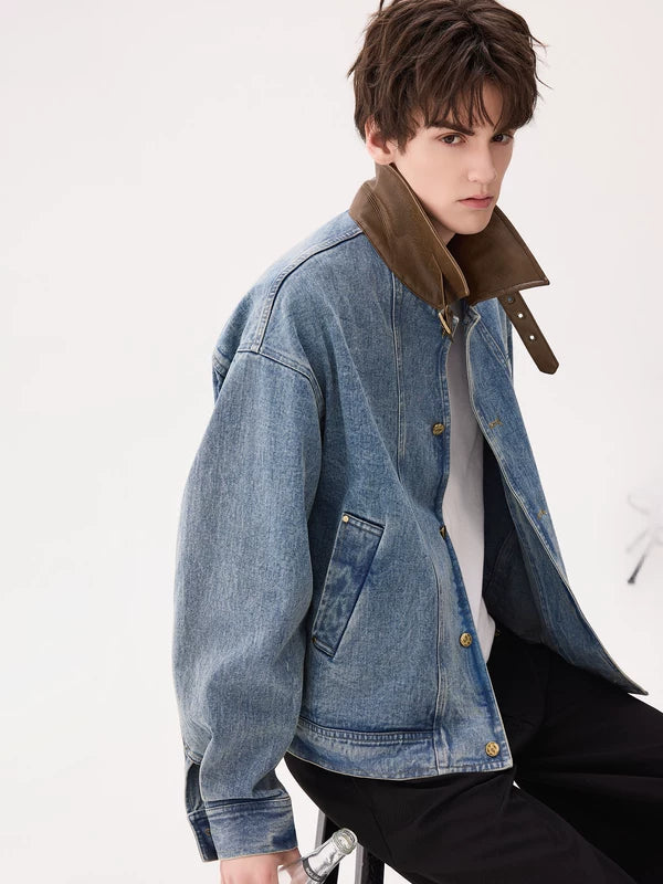 Leather Collar Denim Trucker Jacket 3