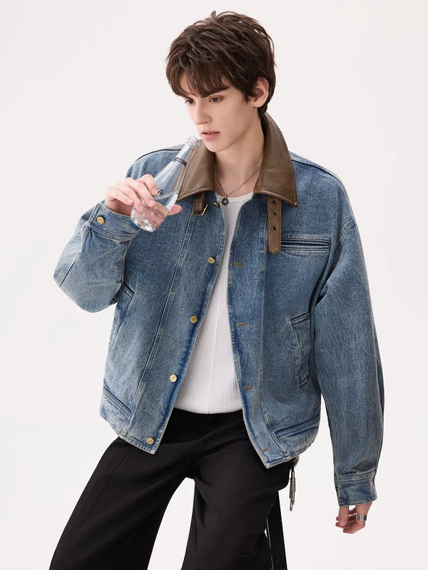 Leather Collar Denim Trucker Jacket 4