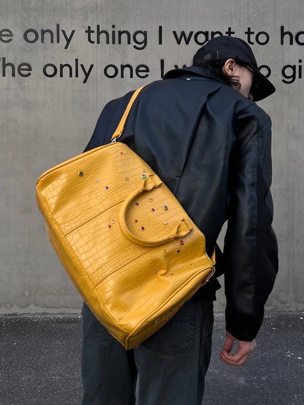 ,6195532590435, Leather Croc-Embossed Large Shoulder Crossbody Bag