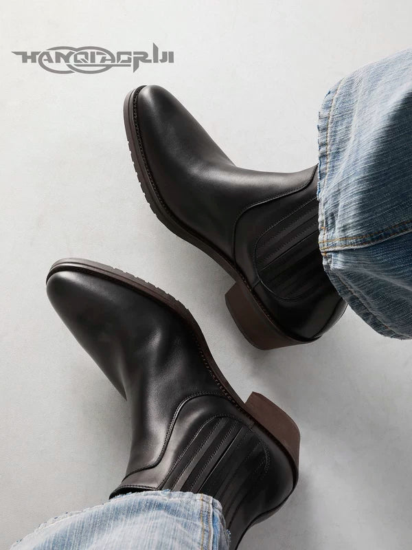 Leather Pointed Toe Chelsea Ankle Boots 2