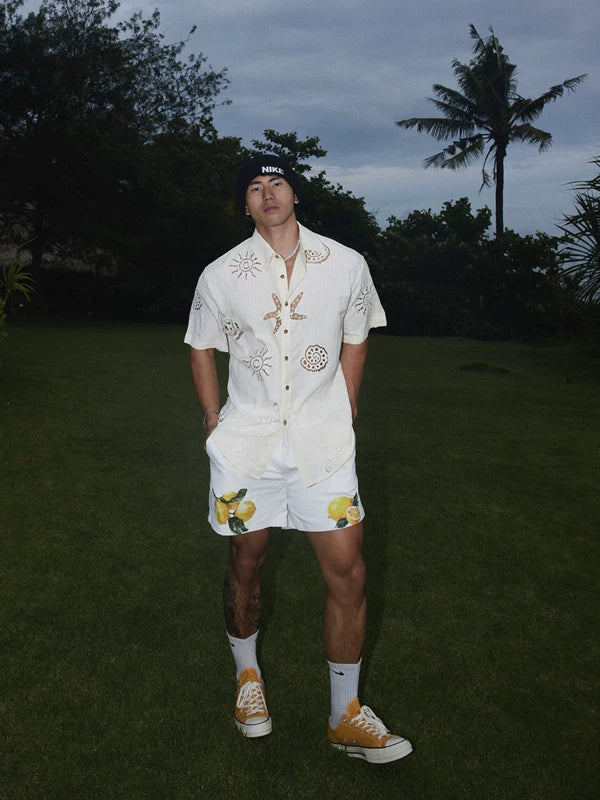 Lemon Print Elastic Waist Beach Pants 4