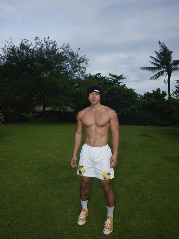 Lemon Print Elastic Waist Beach Pants 5