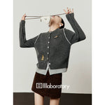 Leopard Embroidered Button Front Knit Sweatshirt 2