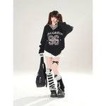 Leopard Number Graphic V-Neck Sweatshirt 4