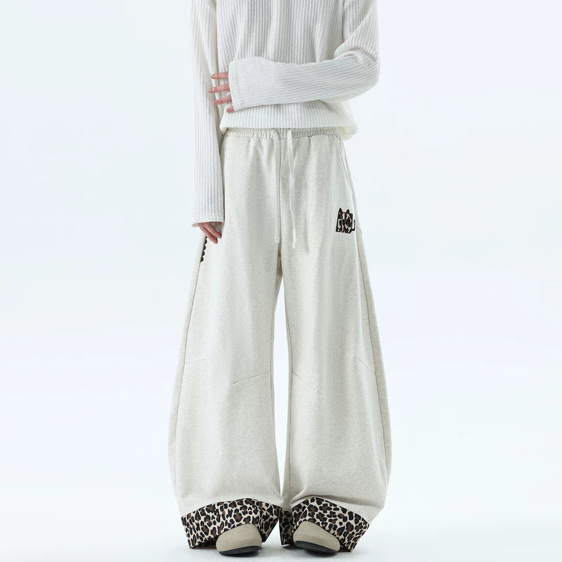Leopard Patchwork Wide-Leg Drawstring Sweatpants 3