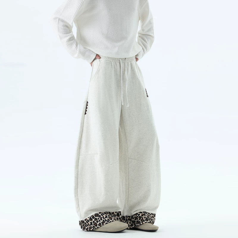 Leopard Patchwork Wide-Leg Drawstring Sweatpants 4