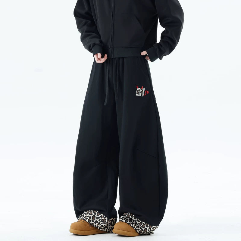 alt_id_2674315919, Leopard Patchwork Wide-Leg Drawstring Sweatpants