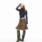 Leopard Print Fishtail Fleece Midi Skirt 5