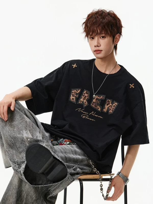 Letter Appliqué Crew Neck Graphic T-Shirt 5