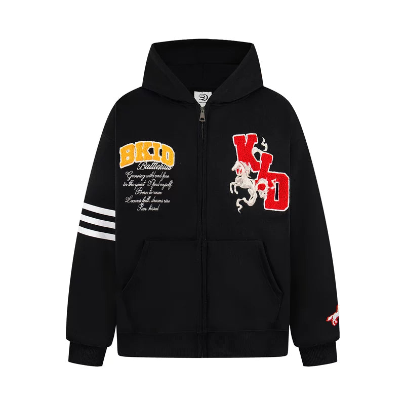 1627207:28341,6178518990055,1627207:28341,6178518990053,1627207:28341,6178518990054,6178518990055,6178518990053,6178518990054, Letter Embroidered Zip Up Hoodie Jacket