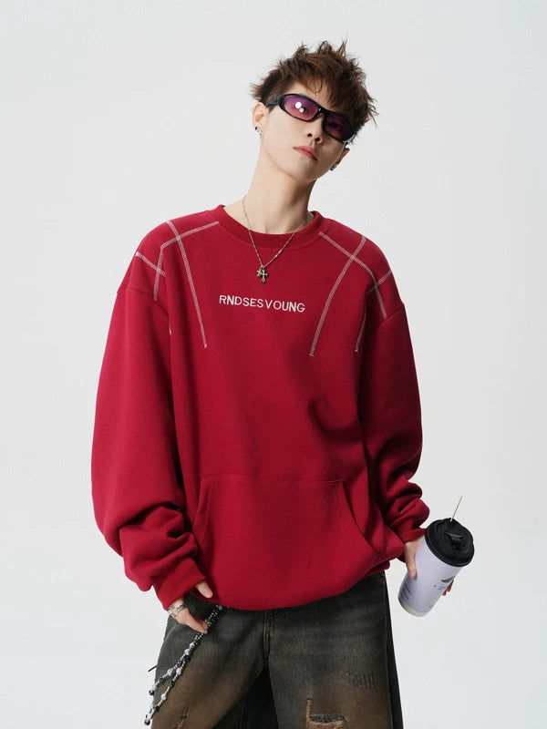 Letter Embroidery Oversized Crewneck Sweatshirt 5