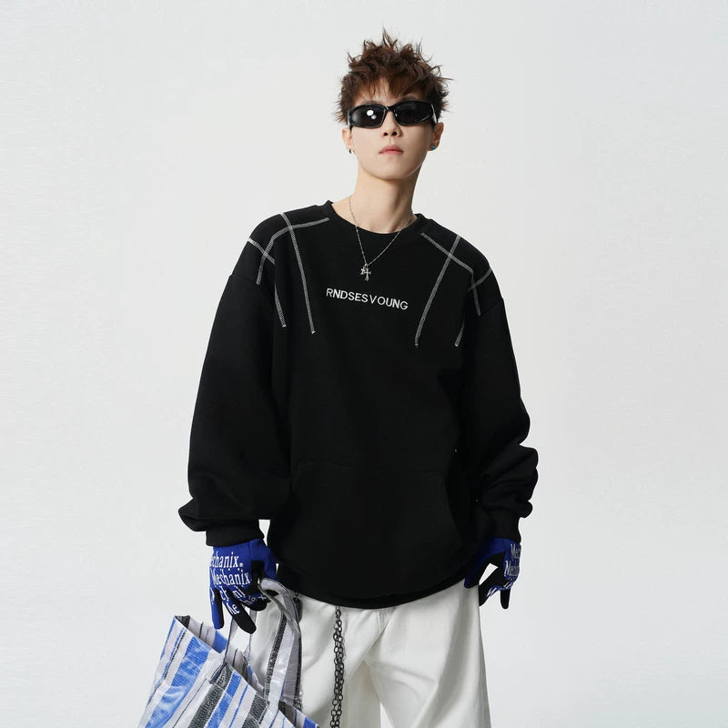 6018567537754,6018567537755,6018567537756,6018567537757,6018567537758,6018567537759,6018567537760, Letter Embroidery Oversized Crewneck Sweatshirt