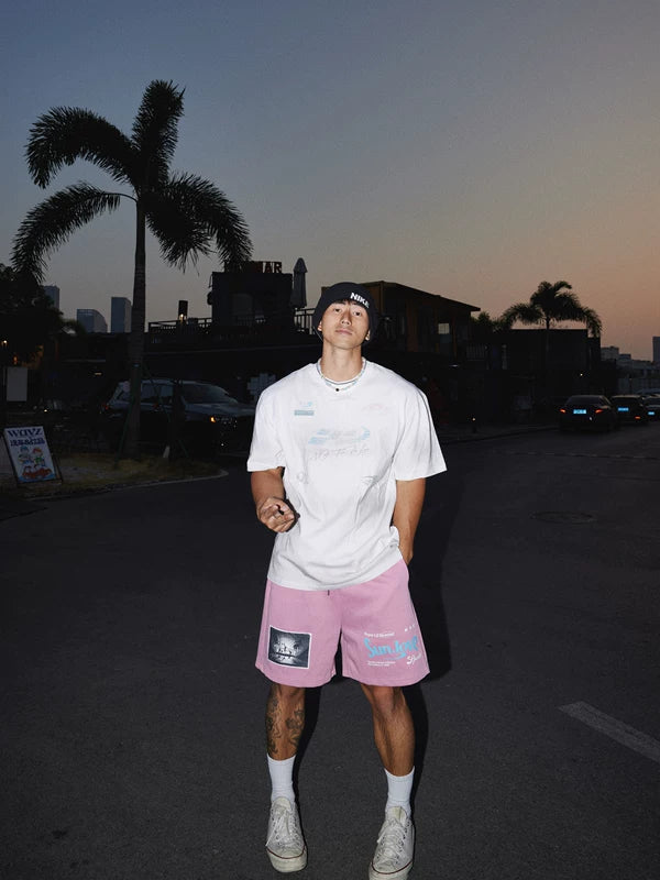 Letter Print Drawstring Casual Shorts Pants 2