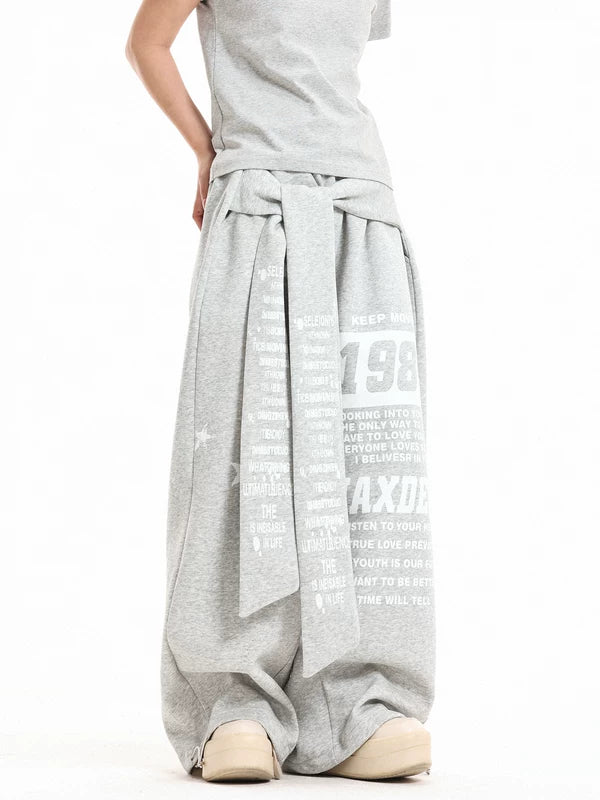 Letter Print Faux Two-Piece Wide-Leg Pants 2