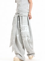 Letter Print Faux Two-Piece Wide-Leg Pants 5