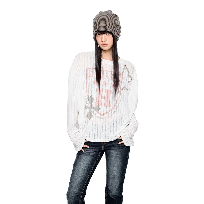 6031193393626,6031193393627,6031193393628, Letter Print Oversized Long Sleeve T-Shirt