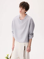 Linen-Blend Drape Collar Long Sleeve Shirt 3