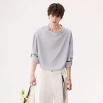 6025699421446,6025699421447,6025699421448,6025699421449, Linen-Blend Drape Collar Long Sleeve Shirt