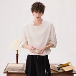 6025699421450,6025699421451,6025699421452,6025699421453, Linen-Blend Drape Collar Long Sleeve Shirt