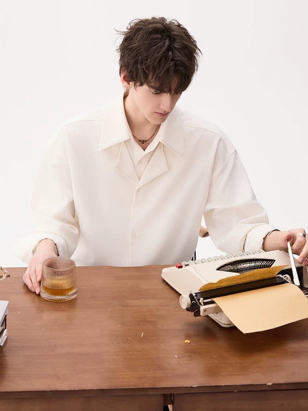 Linen Blend Faux Two-Piece Shirt 3