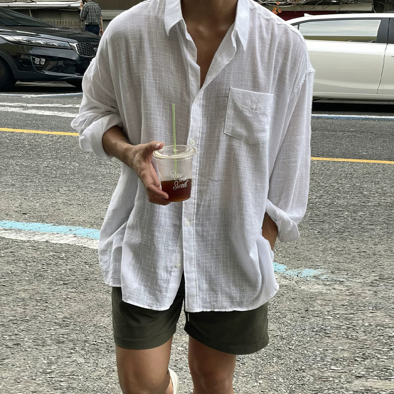 Linen Long Sleeve Lightweight Button Up Shirt 1