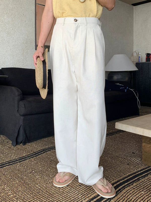 Linen Wide Leg Straight Dress Pants 1