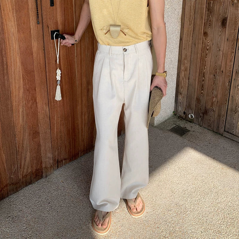 6208014442935,6208014442936,6208014442937,6208014442938, Linen Wide Leg Straight Dress Pants