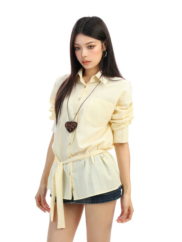 Long Sleeve Belted Button Front Blouse 5