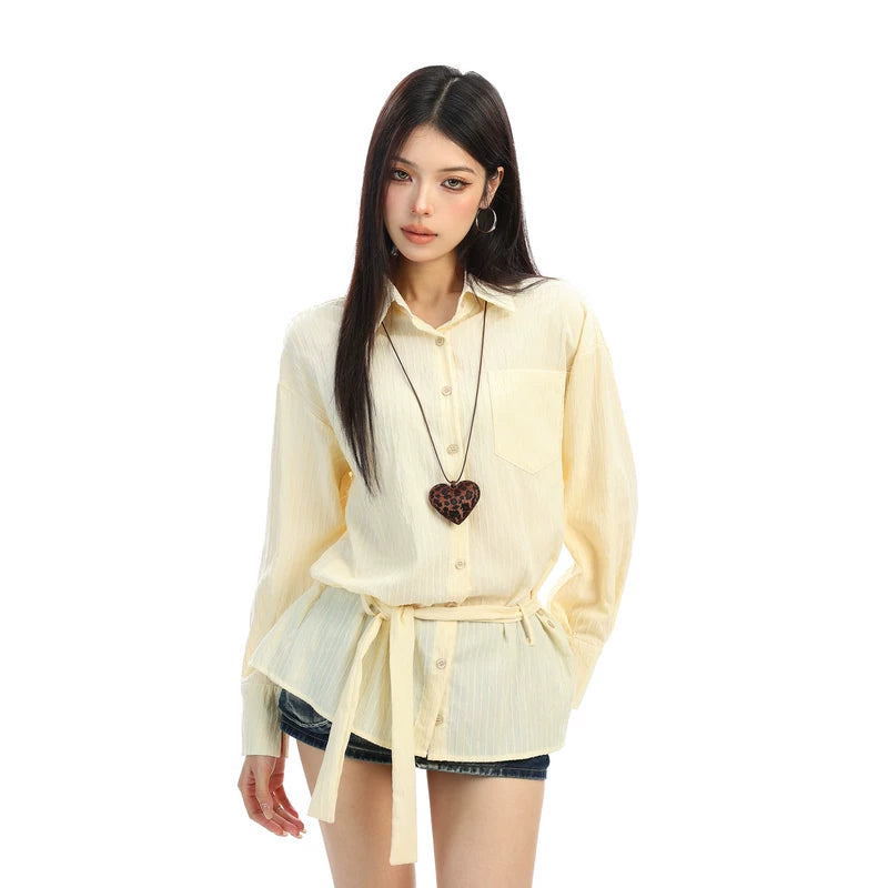 6031446129396,6031446129397, Long Sleeve Belted Button Front Blouse