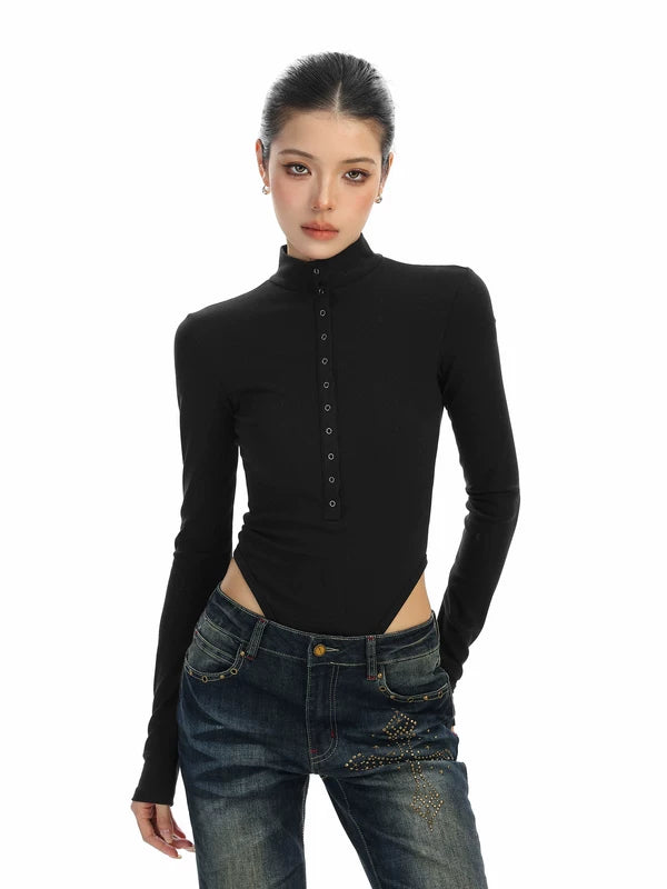 Long Sleeve Button-Up Turtleneck Bodysuit 2
