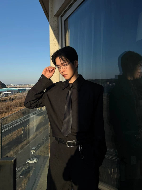 Long Sleeve Collared Padded Shoulder Shirt 5