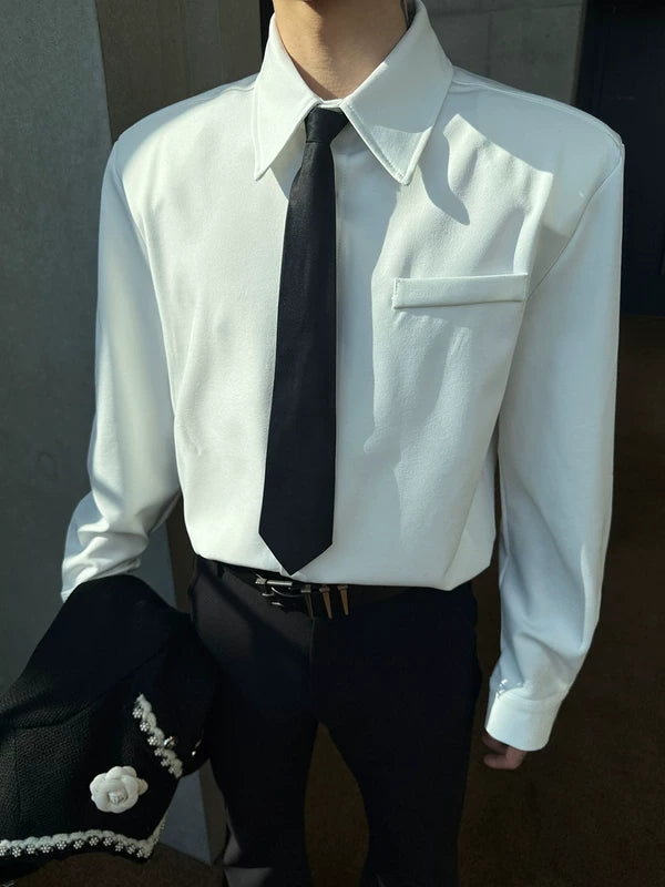 6185518470309,6185518470310,6185518470311, Long Sleeve Collared Padded Shoulder Shirt