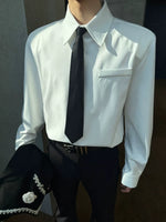 6185518470309,6185518470310,6185518470311, Long Sleeve Collared Padded Shoulder Shirt