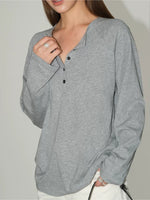 Long-Sleeve Henley Knit T-Shirt Top 2